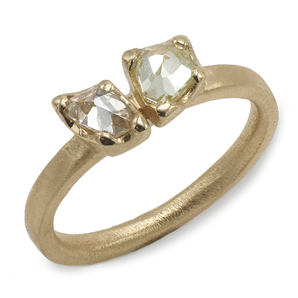 SOLD - Modern Toi Et Moi Yellow Gold Ring set with Free Form Diamonds
