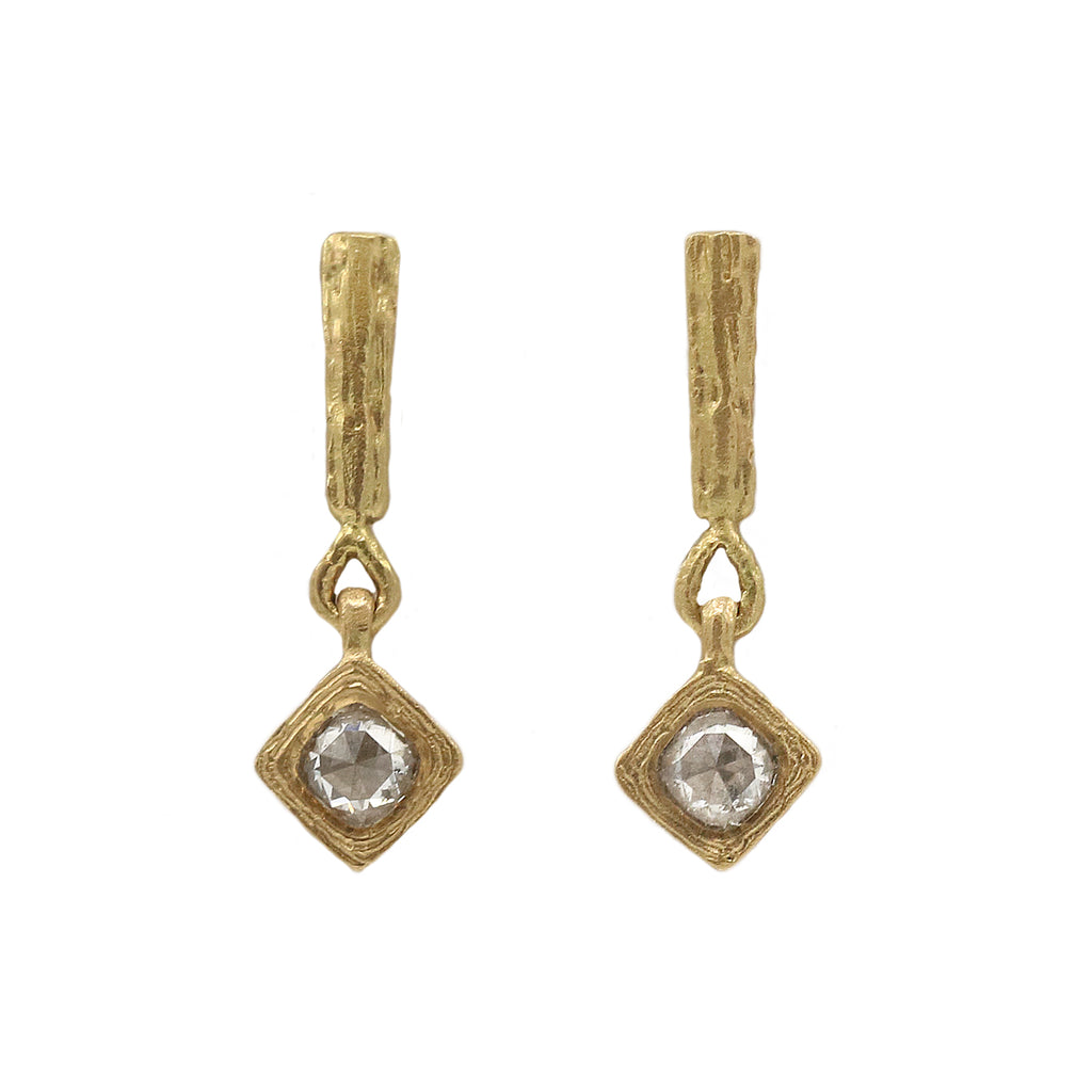 18ct Fairtrade Yellow Gold Rose Cut Diamond Drop Earrings