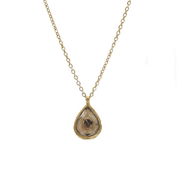 18ct Yellow Gold Textured Pendant with Pear Rose Cut Diamond