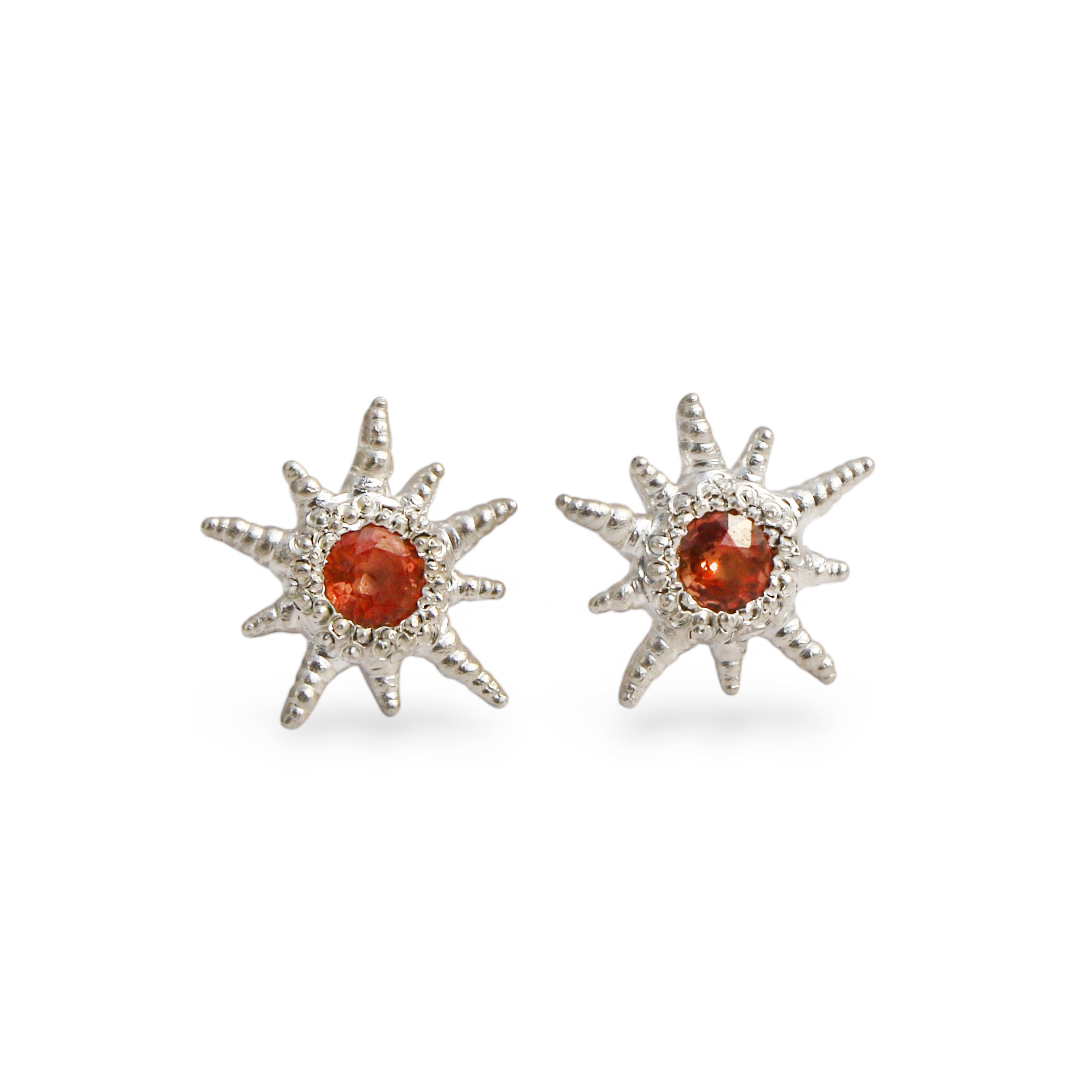 Lukas Svyba Silver Star Earrings With Orange Sapphires
