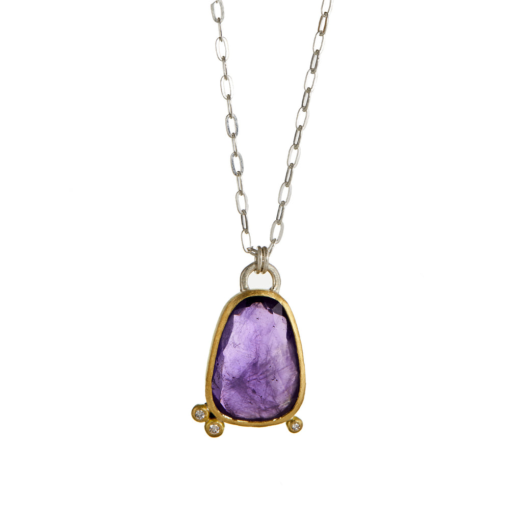 Natalie Jane Harris Rose-cut Amethyst 18ct Yellow Gold & Silver Necklace with Diamonds