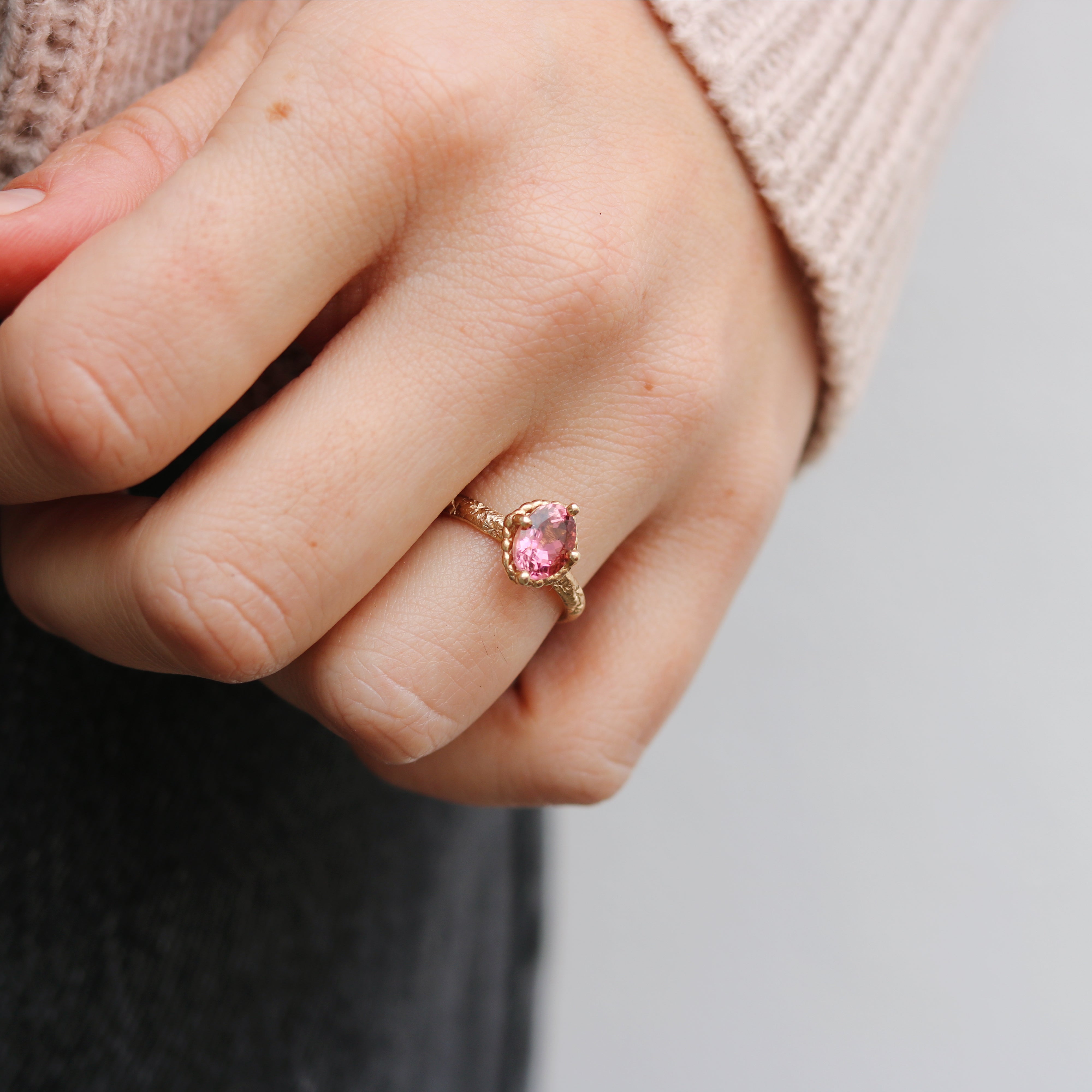 Ciara Bowles 9ct Yellow Gold Pink Tourmaline Solitaire Ring