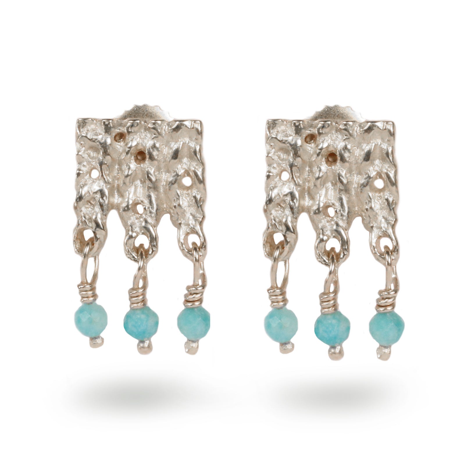 Rosalyn Faith Knitted Silver Earrings with Amazonite Beads