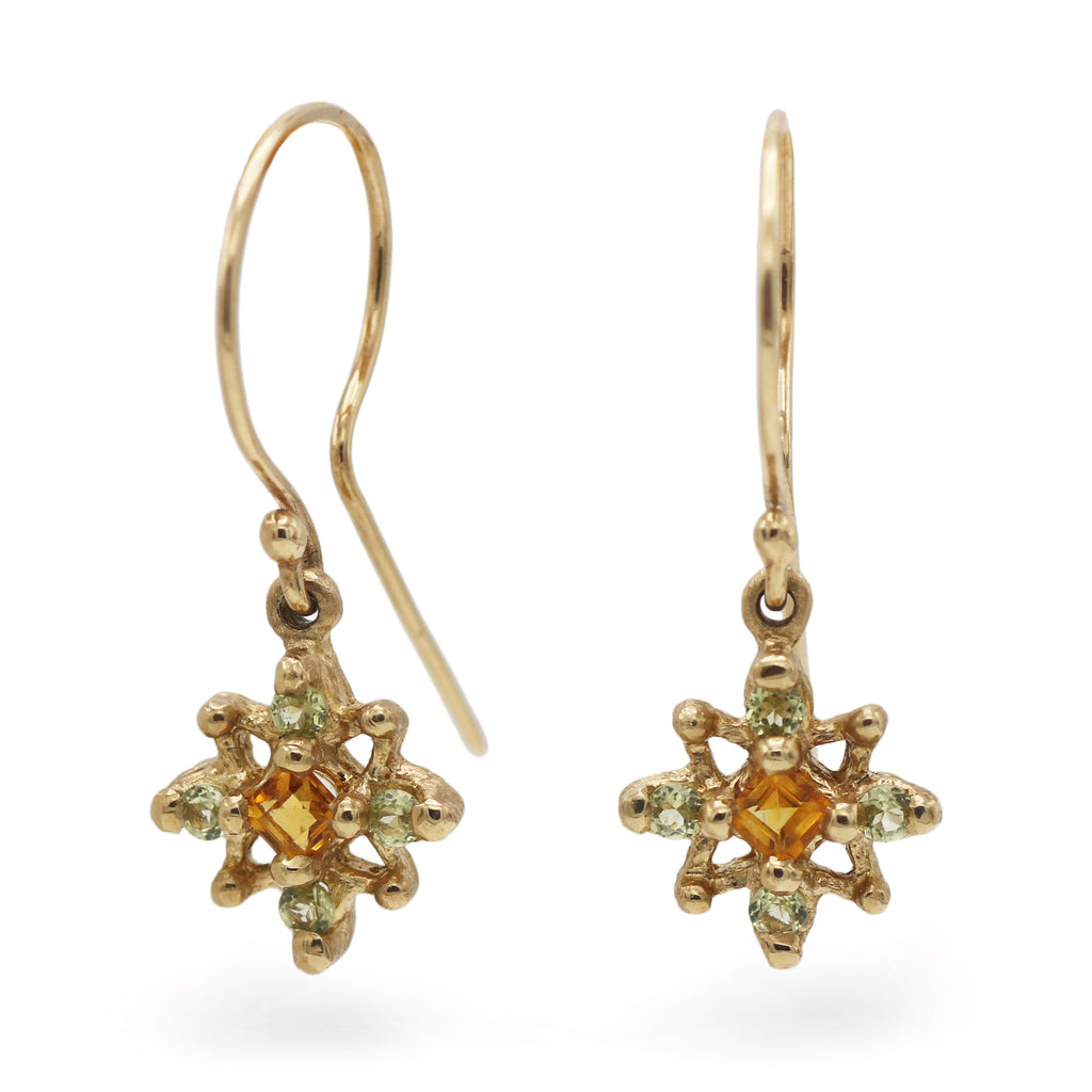 Rosalyn Faith 9ct Yellow Gold Drop Star Earrings with Citrine and Peridot