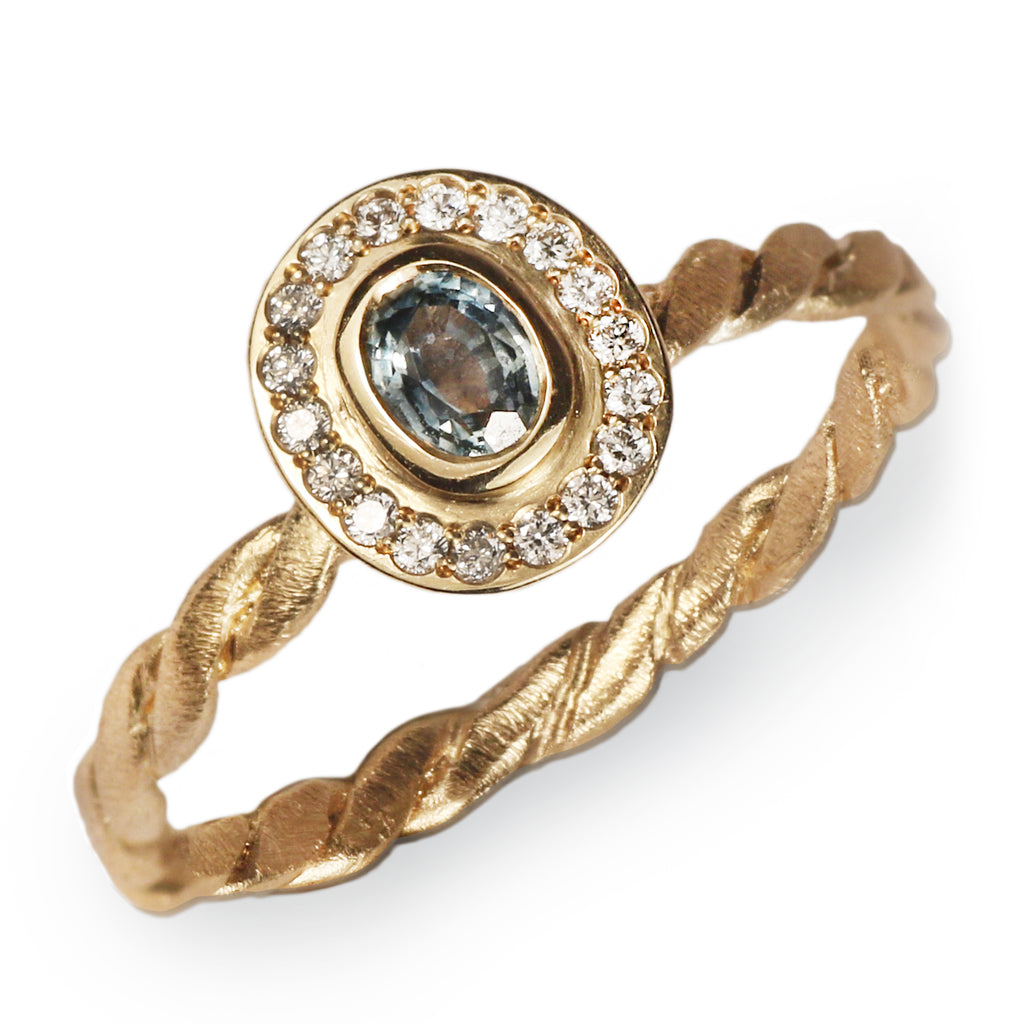 Rosalyn Faith Sapphire & Diamond Halo Gold Twist Ring