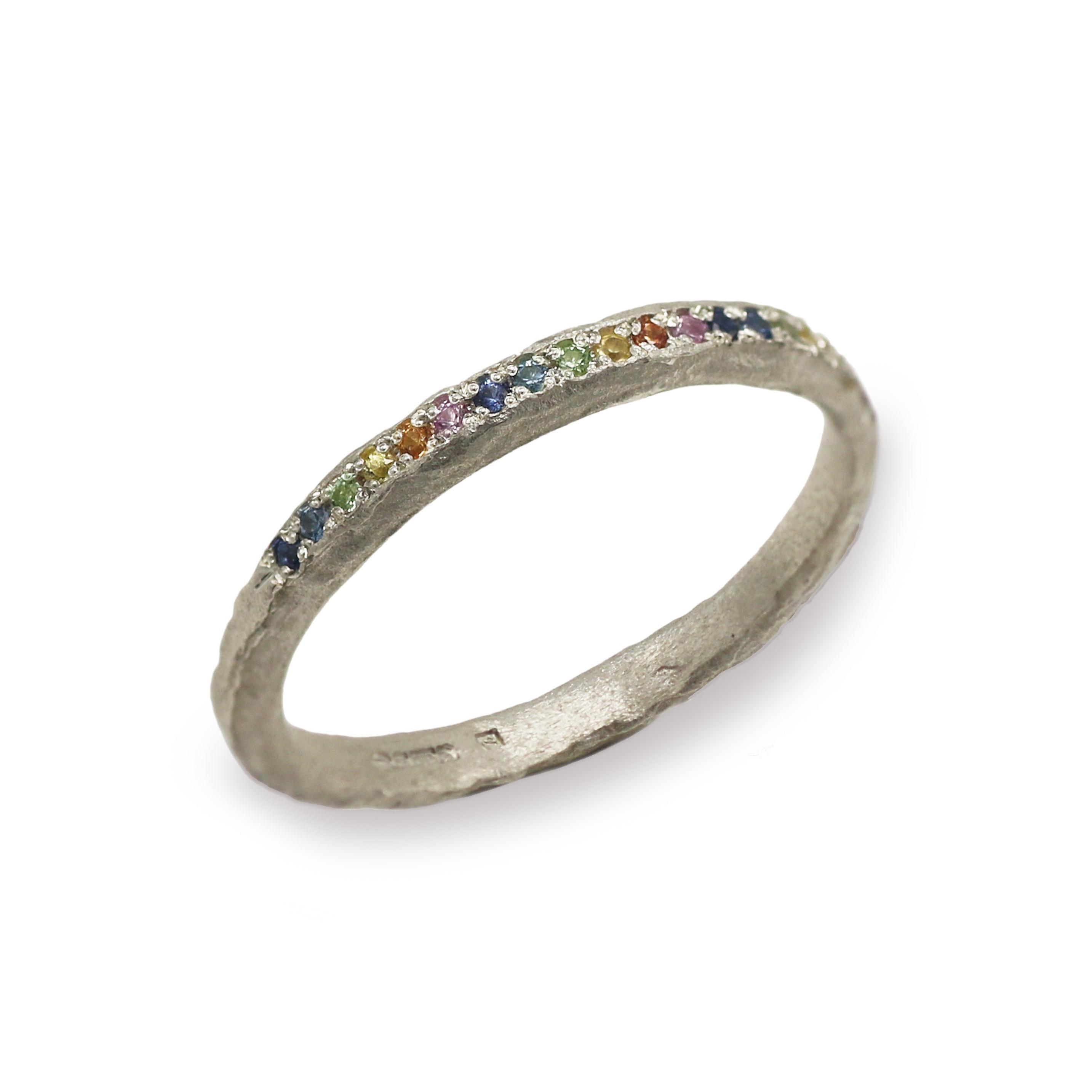 9ct Fairtrade White Gold Rainbow Sapphire Ring