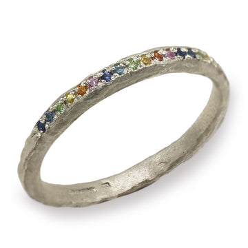 9ct Fairtrade White Gold Rainbow Sapphire Ring