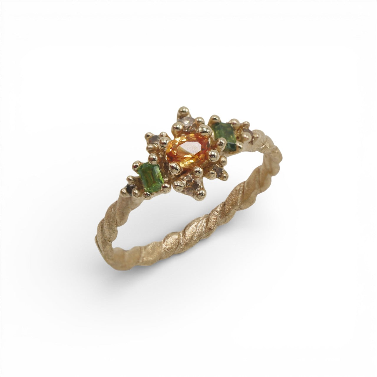 Rosalyn Faith Sapphire and Champagne Diamond Cluster Engagement Ring in 9ct Yellow Gold