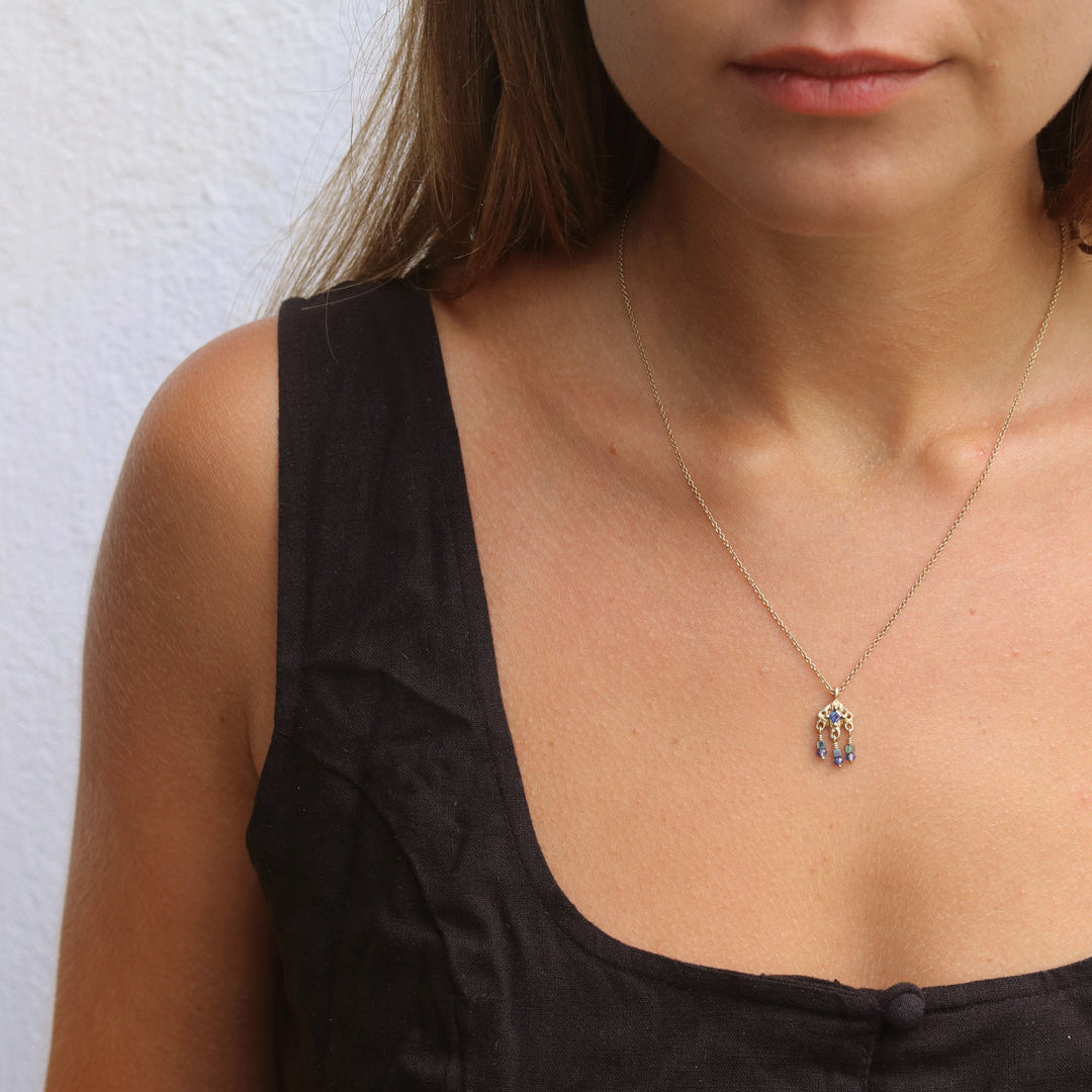 Rosalyn Faith Gold Plated Silver Knitted Blue Sapphire Pendant