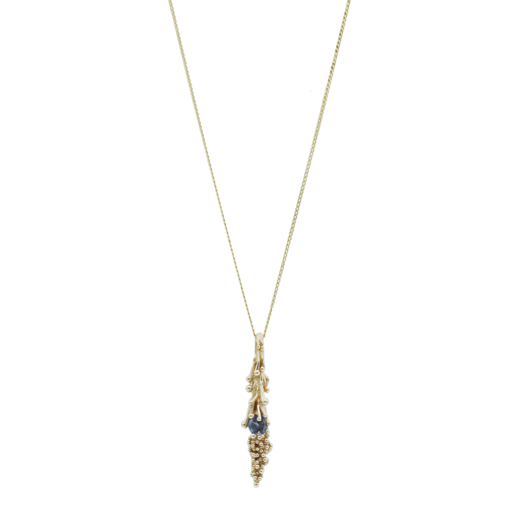 Sarah Brown 9ct Yellow Gold Seaweed with Sapphire Pendant
