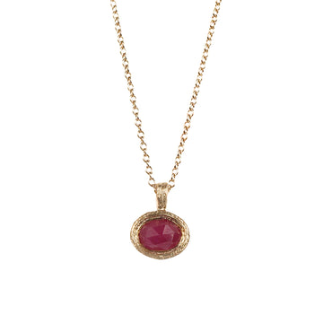 9ct Fairtrade Yellow Gold Textured Pendant with an Oval Ruby