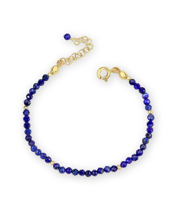 Mounir Delicate Lapis Lazuli Beaded Bracelet in Gold Plated Silver