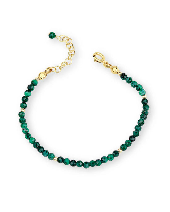 Mounir Delicate Malachite Beaded Bracelet in Gold Plated Silver