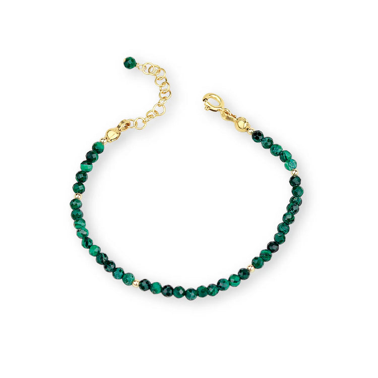 Mounir Delicate Malachite Beaded Bracelet in Gold Plated Silver