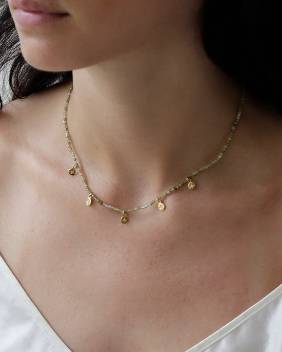 Mounir Five Star Charm Green Garnet Necklace in Gold Plate