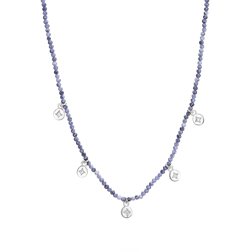 Mounir Five Star Charm Iolite Beaded Necklace in Silver