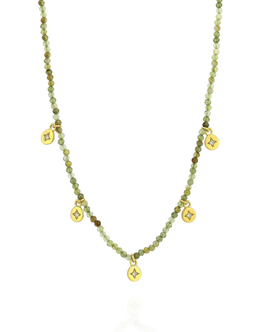 Mounir Five Star Charm Green Garnet Necklace in Gold Plate