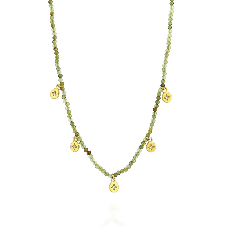 Mounir Five Star Charm Green Garnet Necklace in Gold Plate