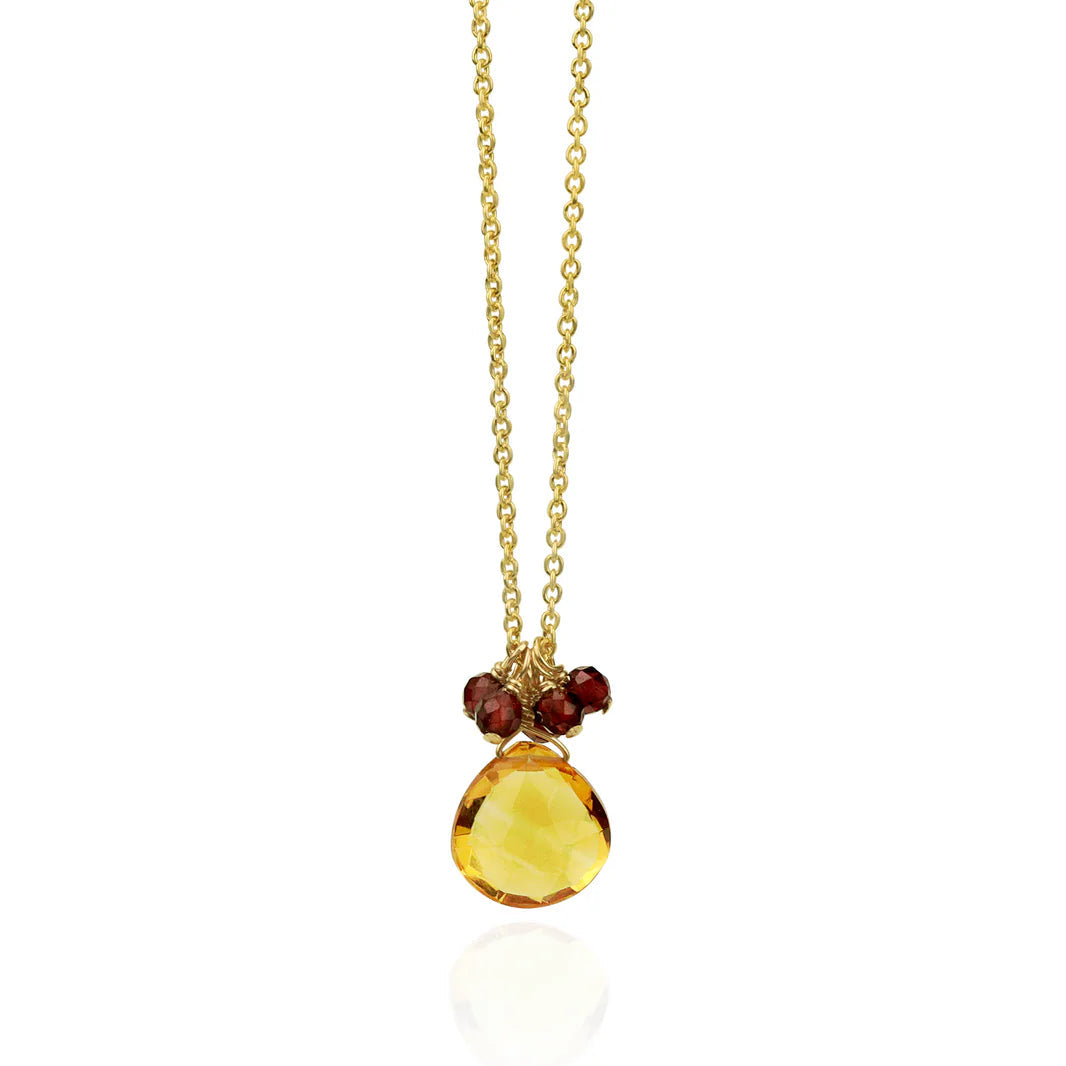 Mounir Citrine Drop Garnet Bead Cluster Pendant in Gold plated Silver