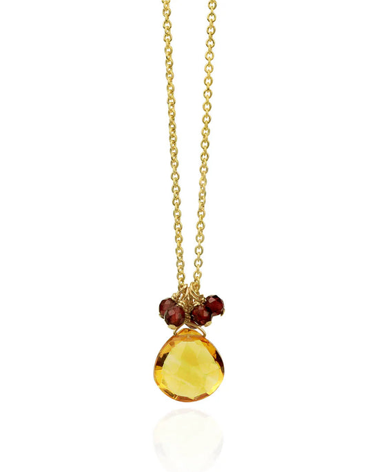 Mounir Citrine Drop Garnet Bead Cluster Pendant in Gold plated Silver