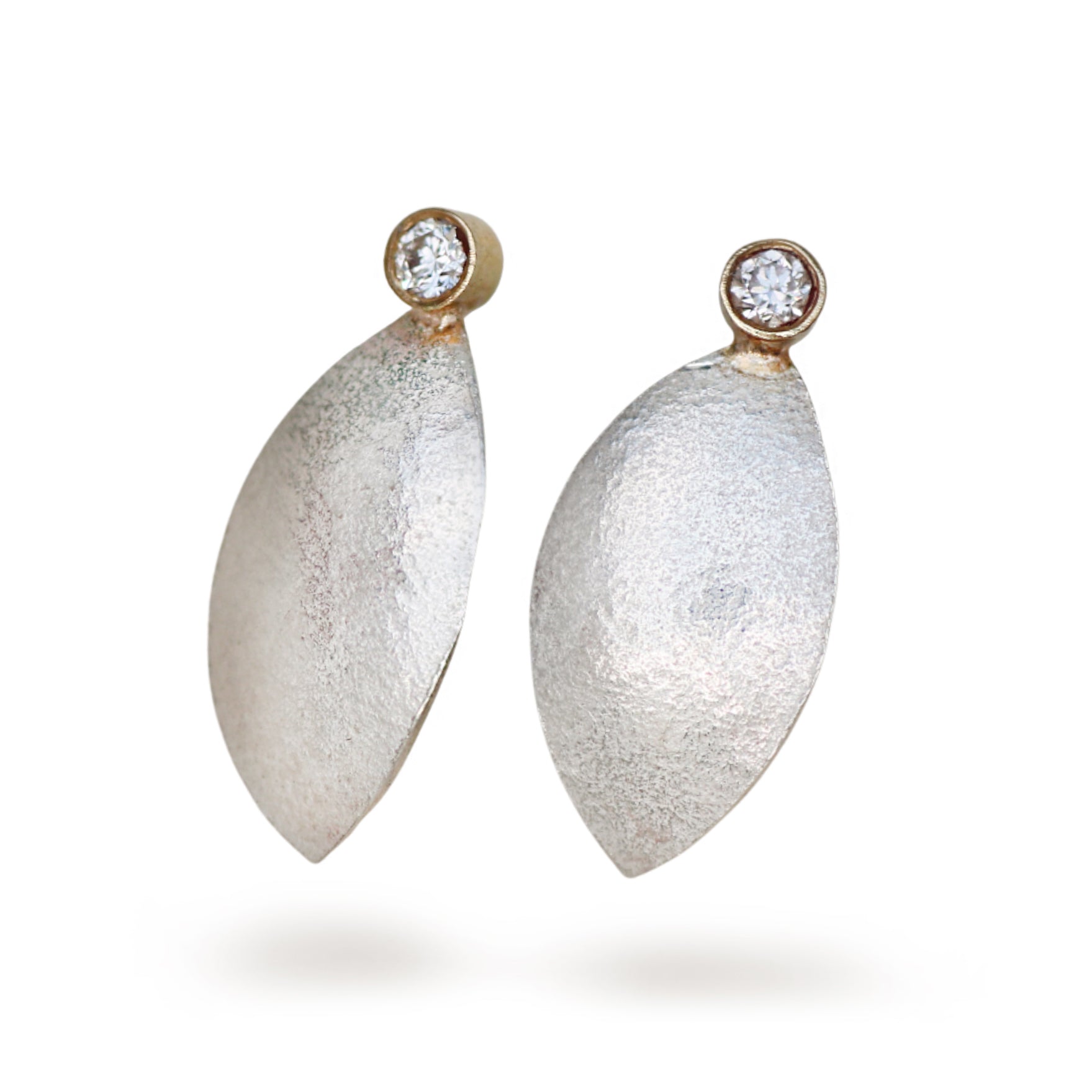 Shimara Carlow Diamond Leaf Studs in Silver and Yellow Gold