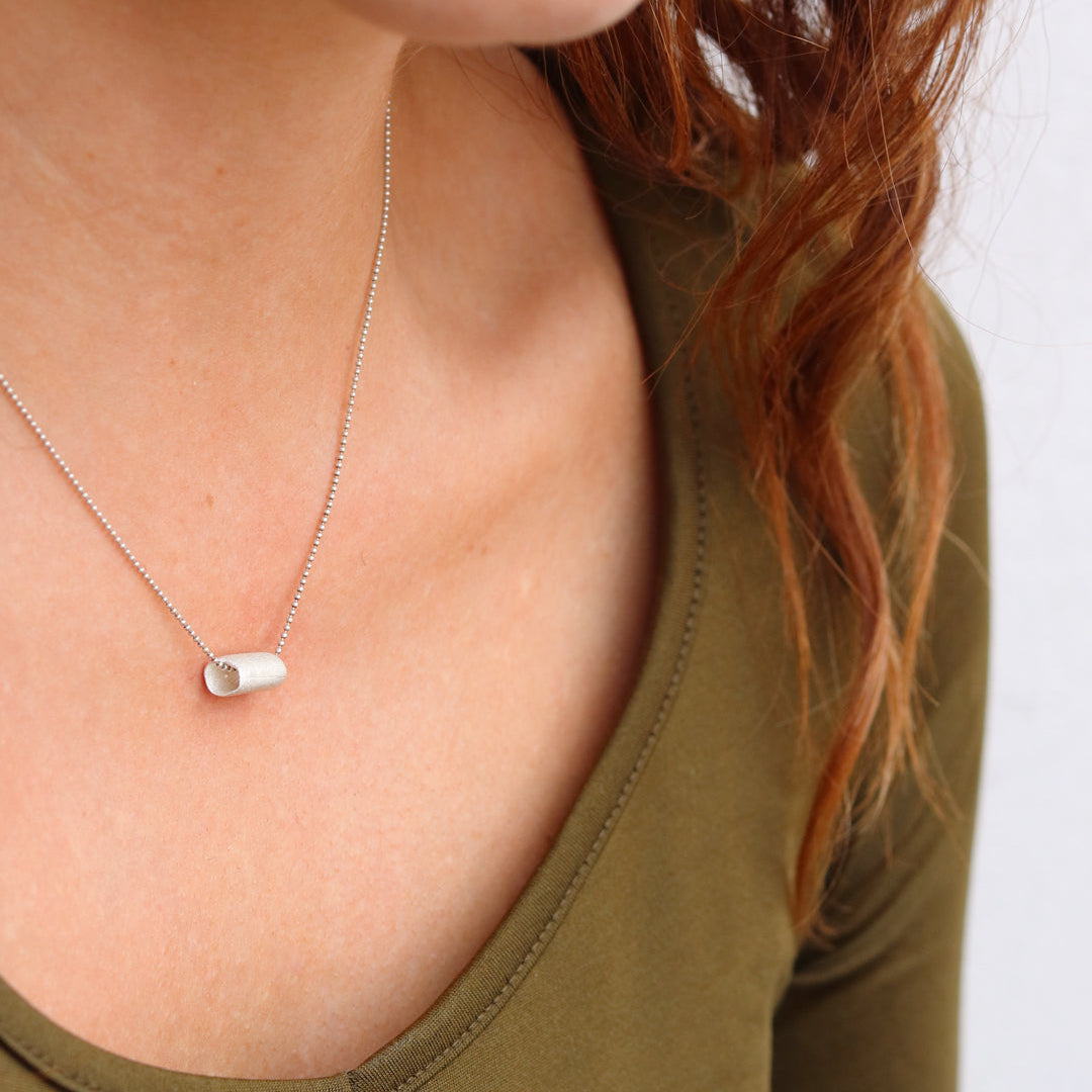 Heeseung Koh Silver Tube Pendant on Silver Ball Chain