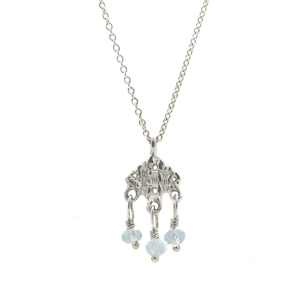 Rosalyn Faith Silver Knitted and Blue Aqua Beaded Pendant