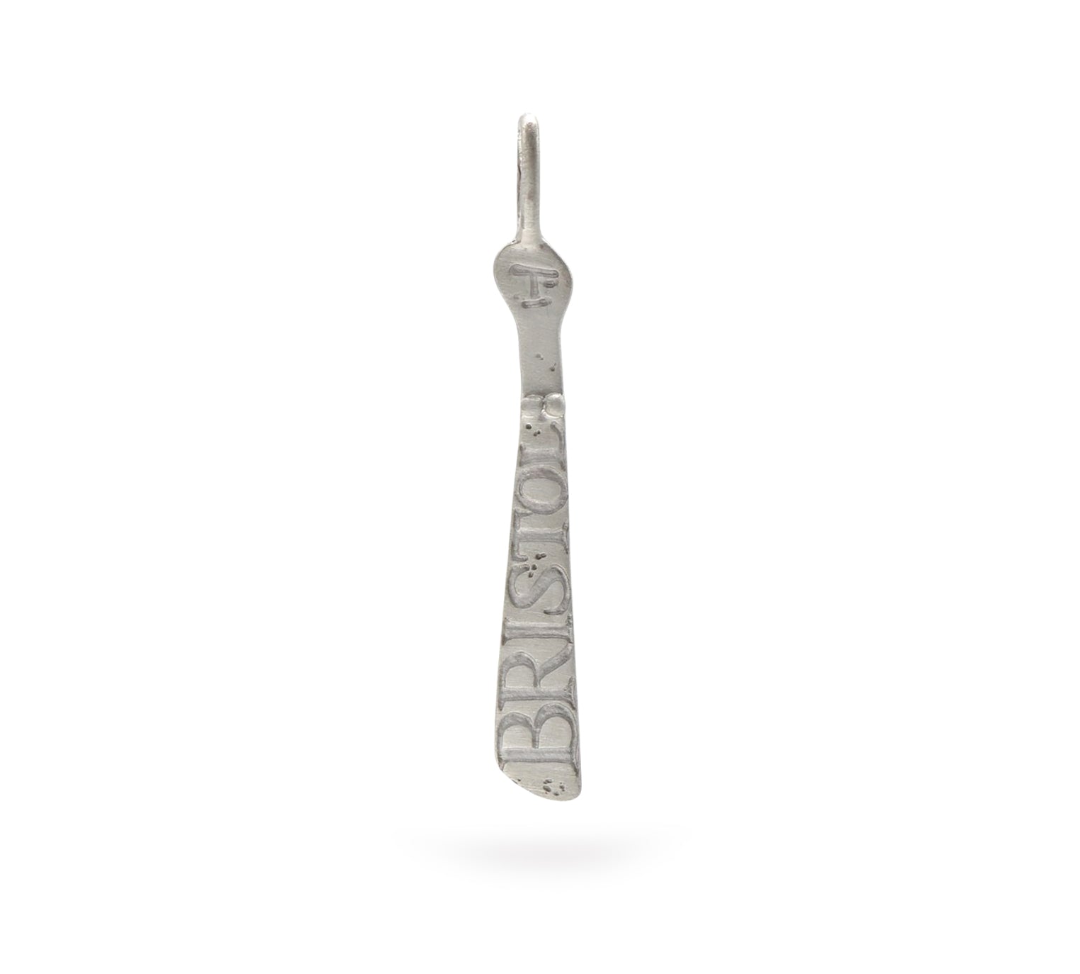 Silver Drop pendant etched with the word Bristol 