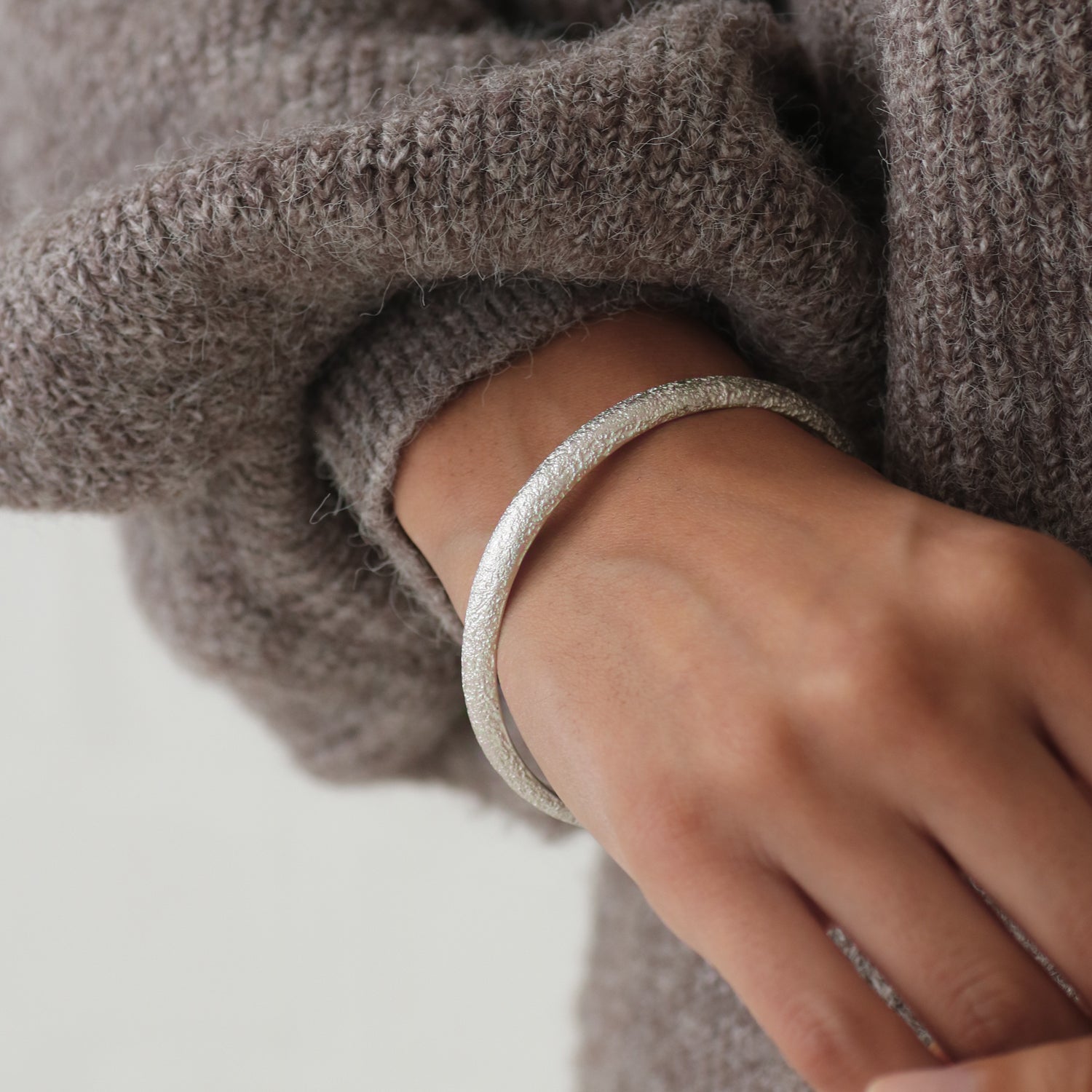 Reflect Silver Textured Dome Bangle