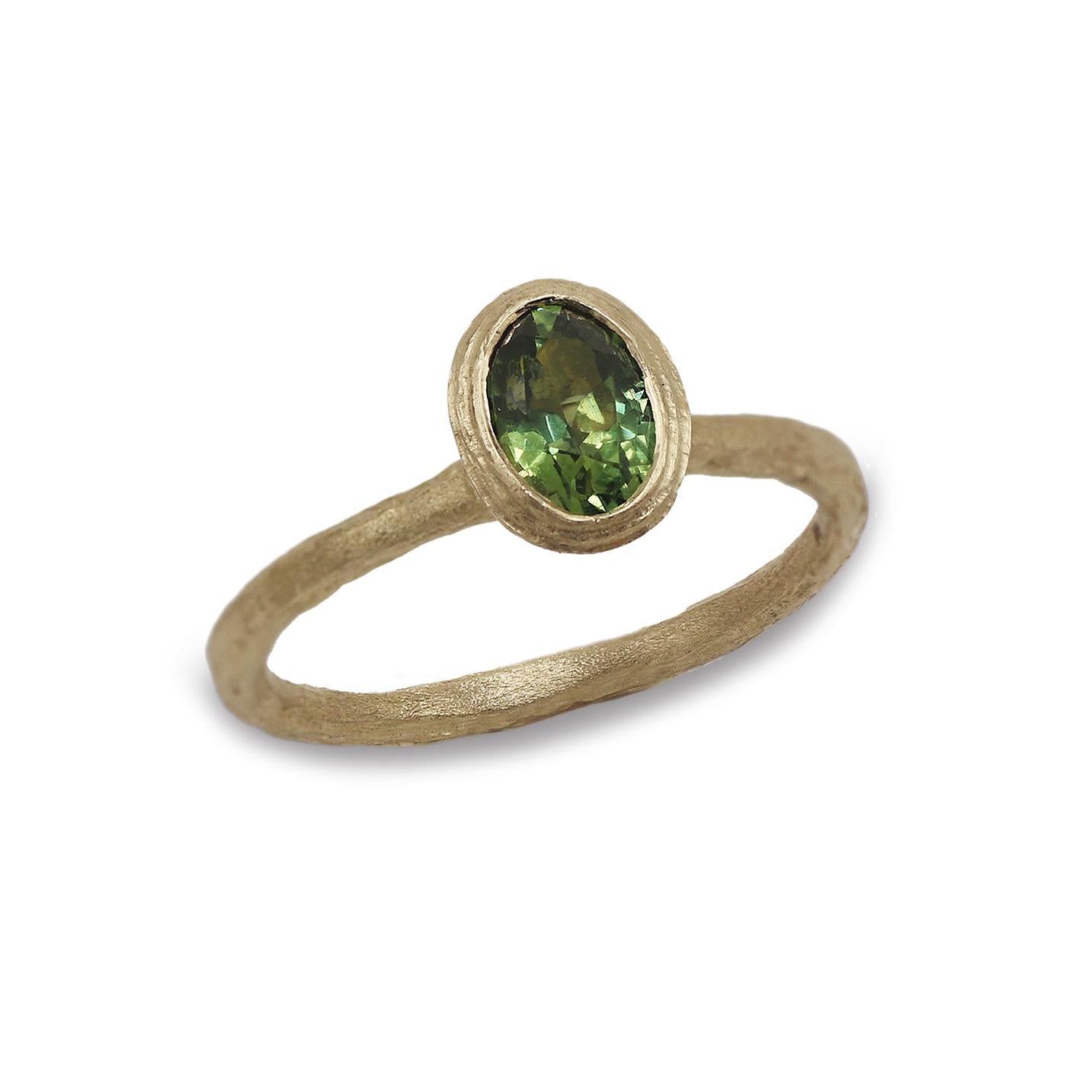 Solitaire Round Green Sapphire Engagement Ring on white background 