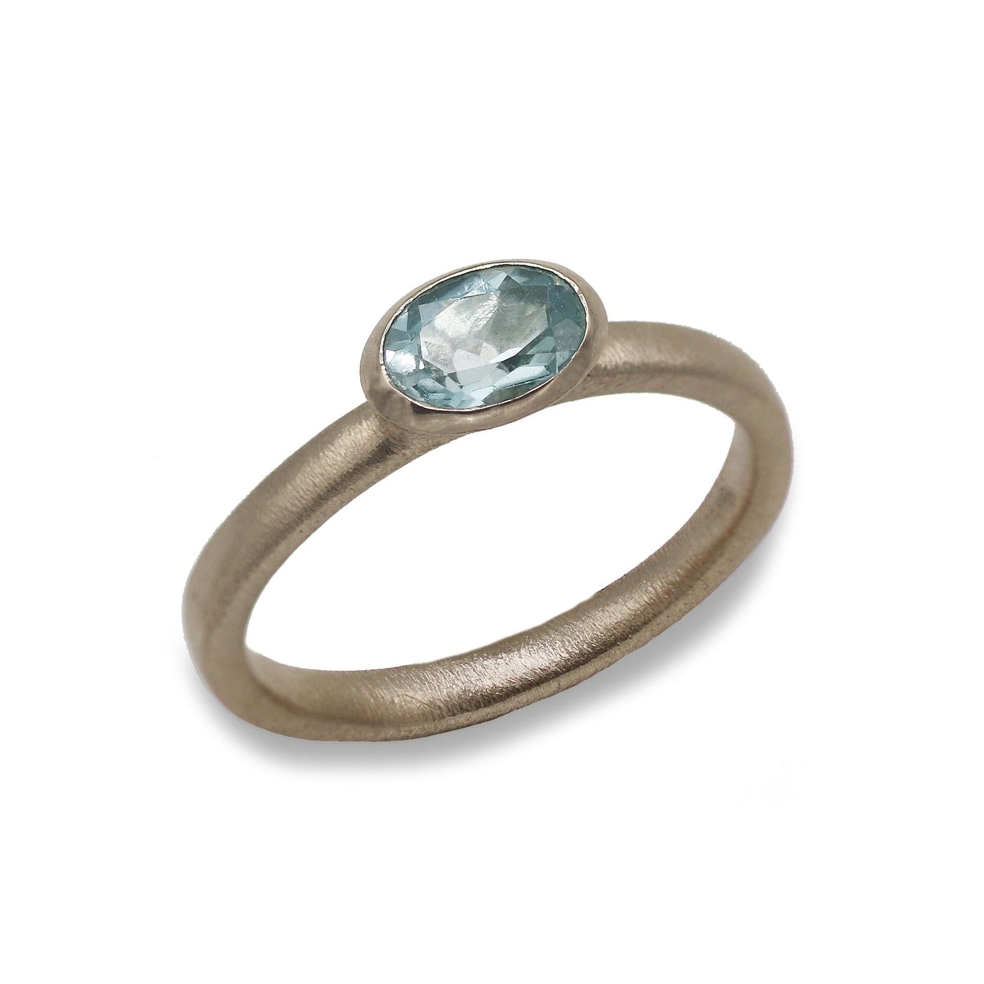 Textured White Gold Ring with Oval Blue Aquamarine
