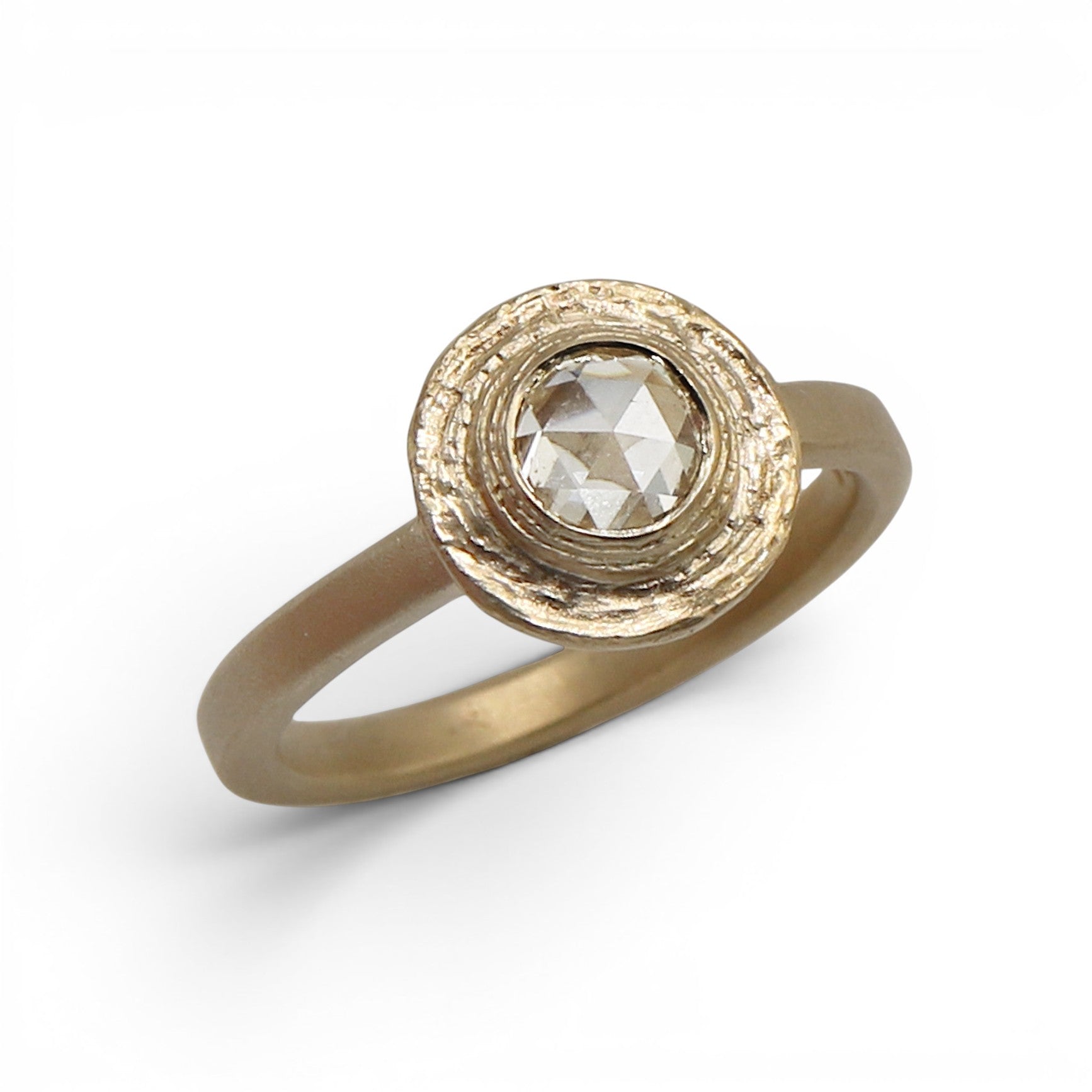 9ct Fairtrade Gold Ring with Round Rose Cut Diamond