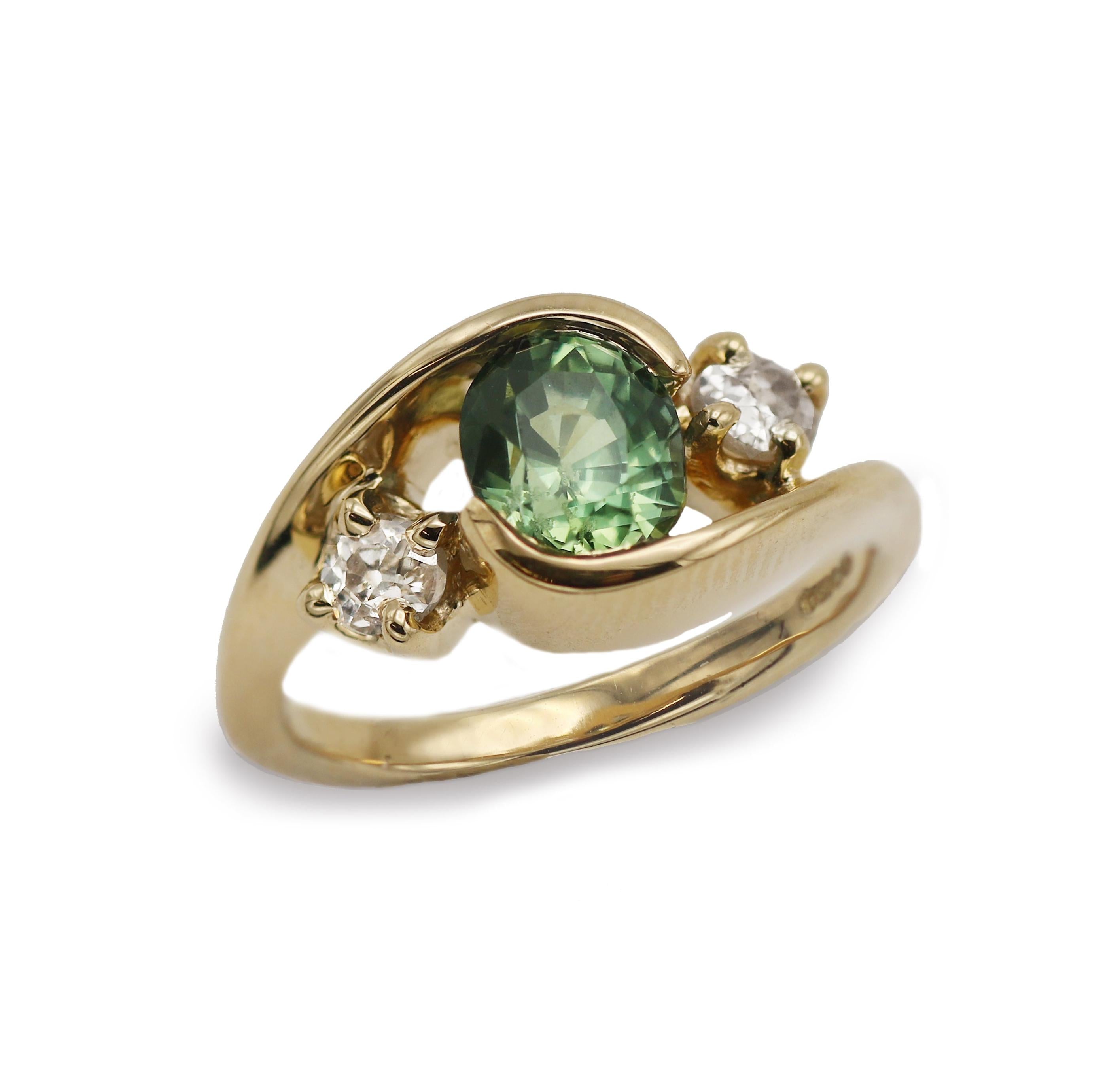 Bespoke - 9ct Yellow Gold Swirl Ring With Sapphire and Diamonds