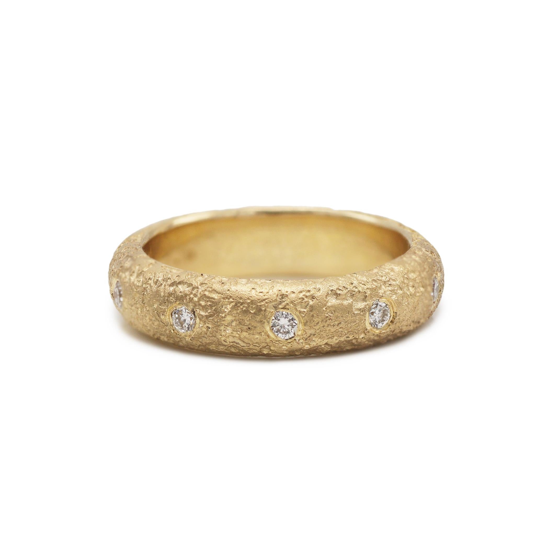Textured Yellow Gold and Diamond Ring