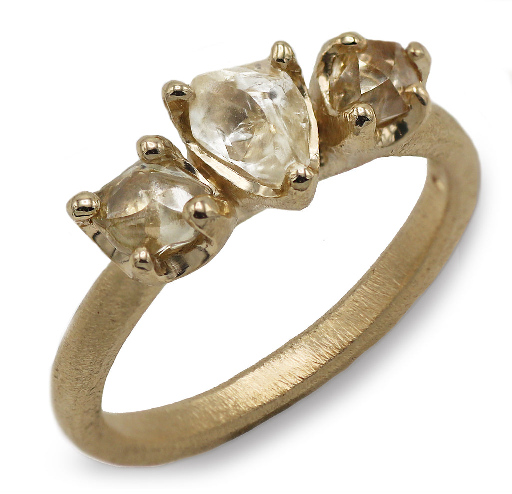 Alternative Trilogy Ring with Rough Cut Diamonds in 9ct Yellow Gold  