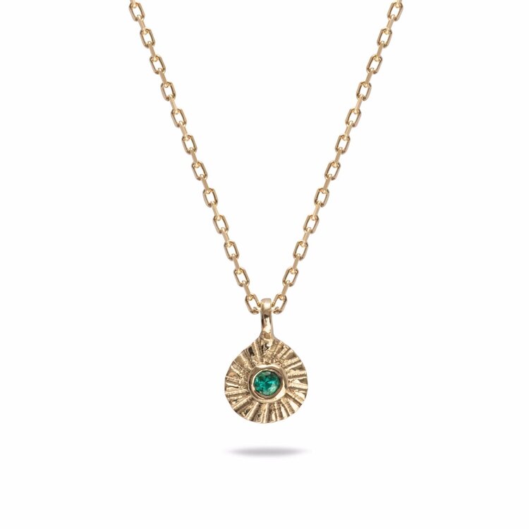 Mim Best 9ct Gold Teeny Tiny Emerald Necklace