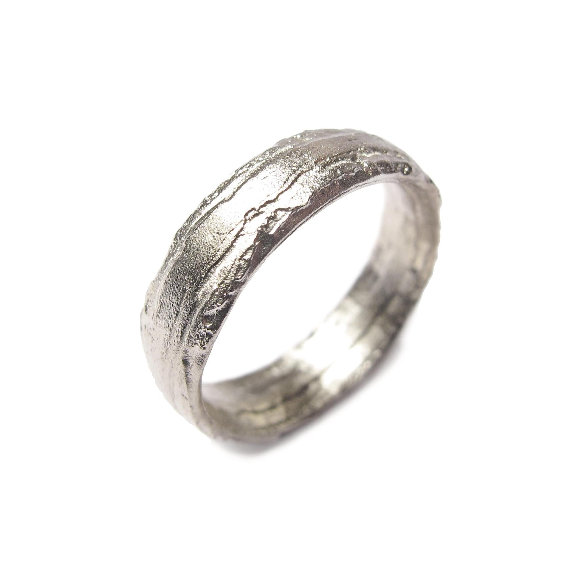 Textured Wedding Ring 6mm in 18ct white gold on white background
