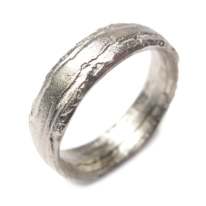 Textured Wedding Ring 6mm in 18ct white gold on white background
