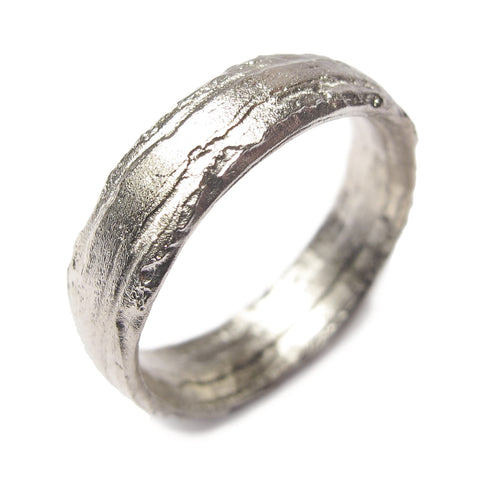 Textured Wedding Ring 6mm in 9ct white Fairtrade gold on white background