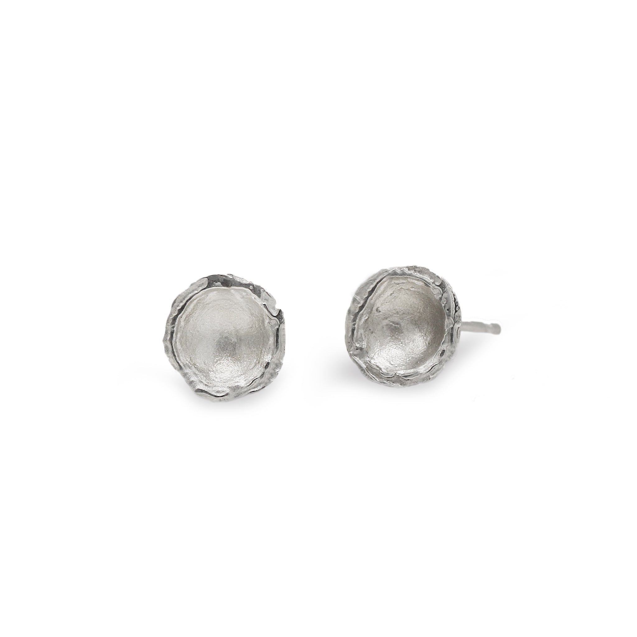 Silver textured round ear studs on butterfly backs 