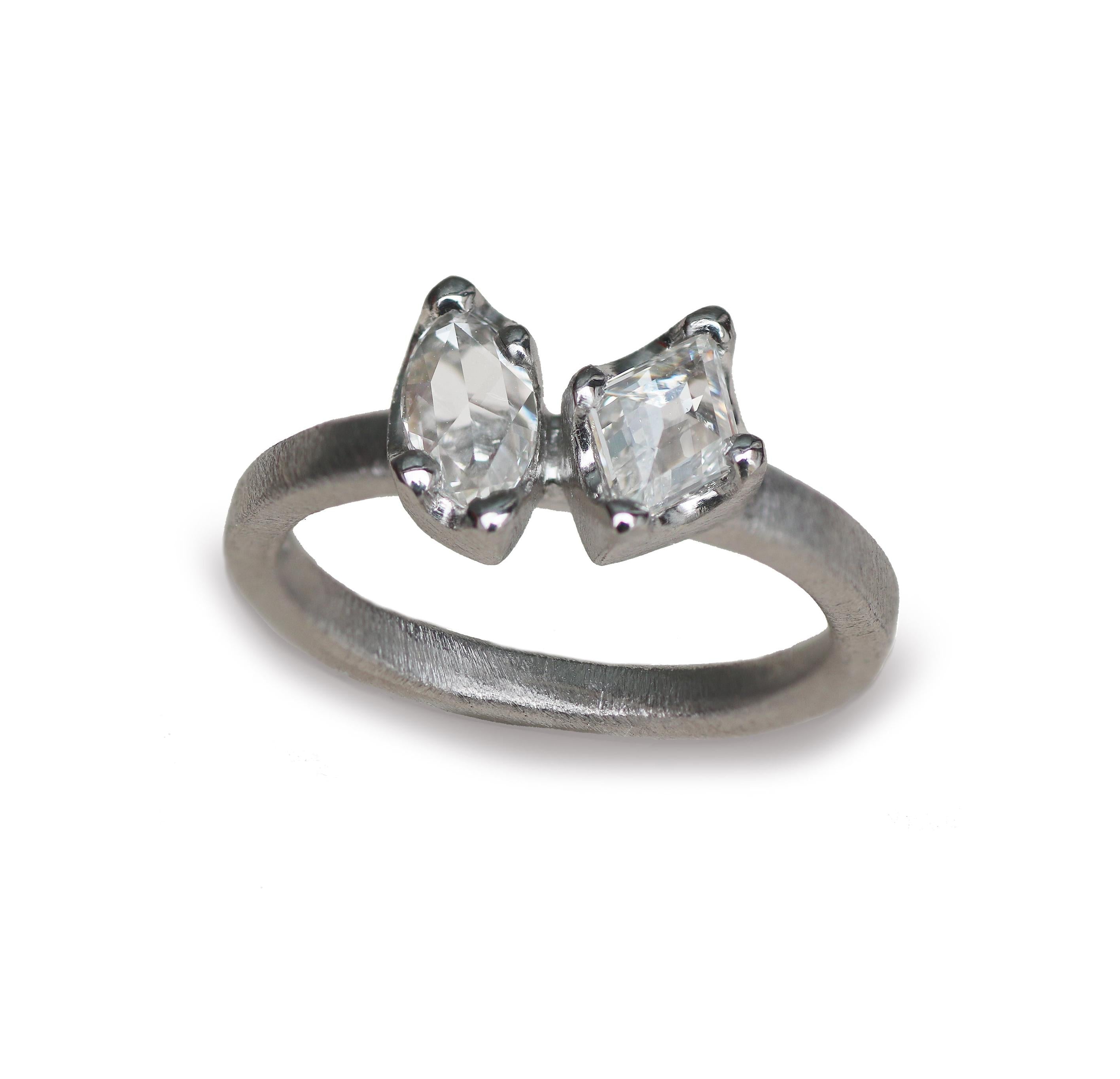 Bespoke -  Toi and Moi Platinum Ring with Marquise and Kite Diamonds