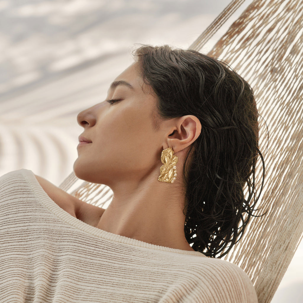 Loveness Lee Zakia White Sapphire Earrings in Gold Plating