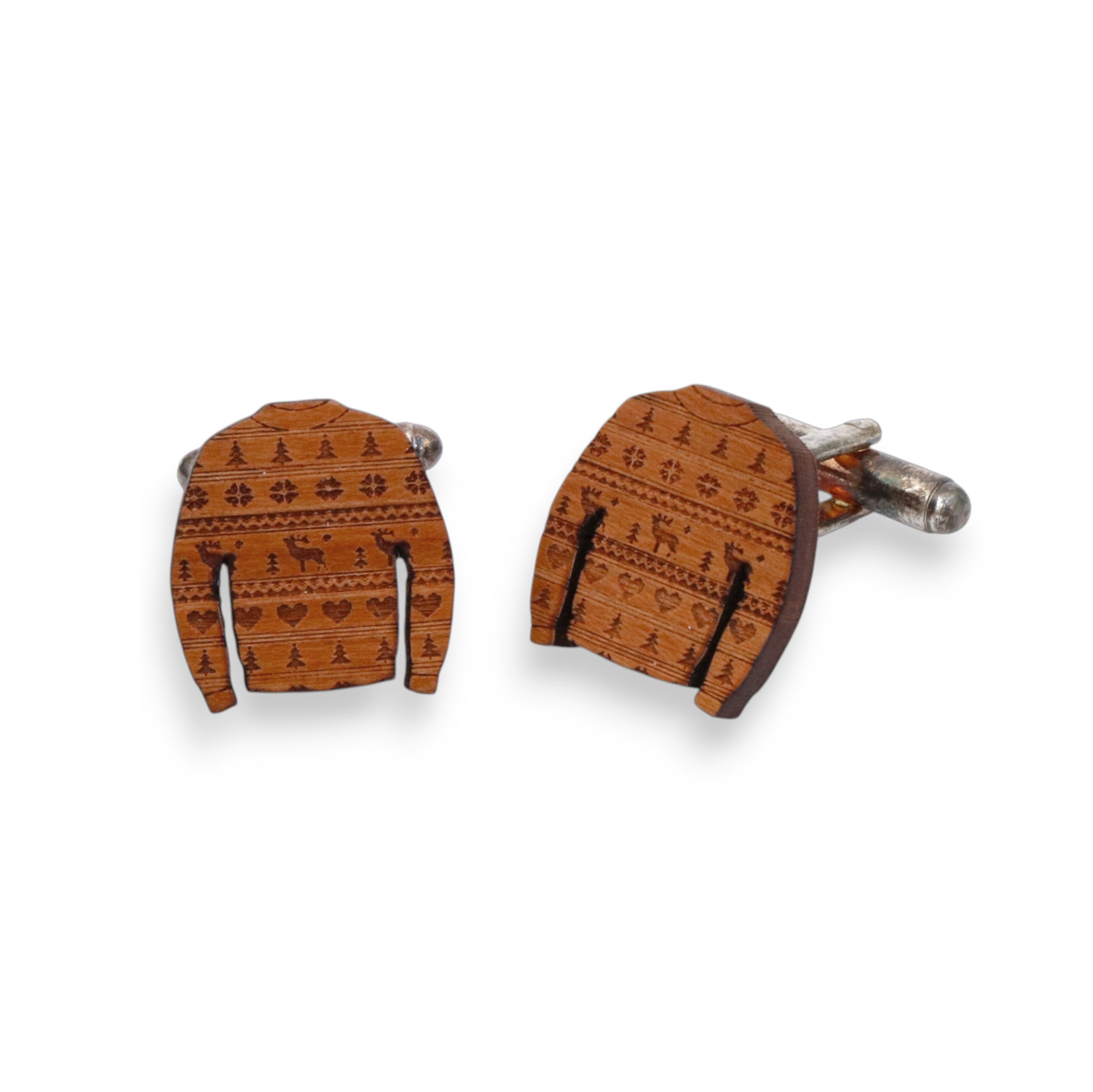 OUTLET - Christmas Jumper cufflinks with wood inlay