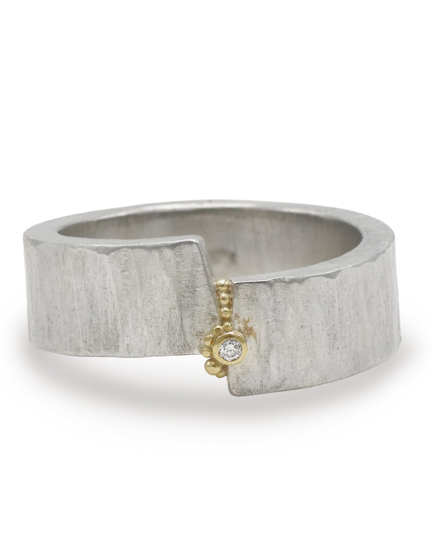 Jenifer Wall Silver Diamond Rift Ring with Yelow Gold