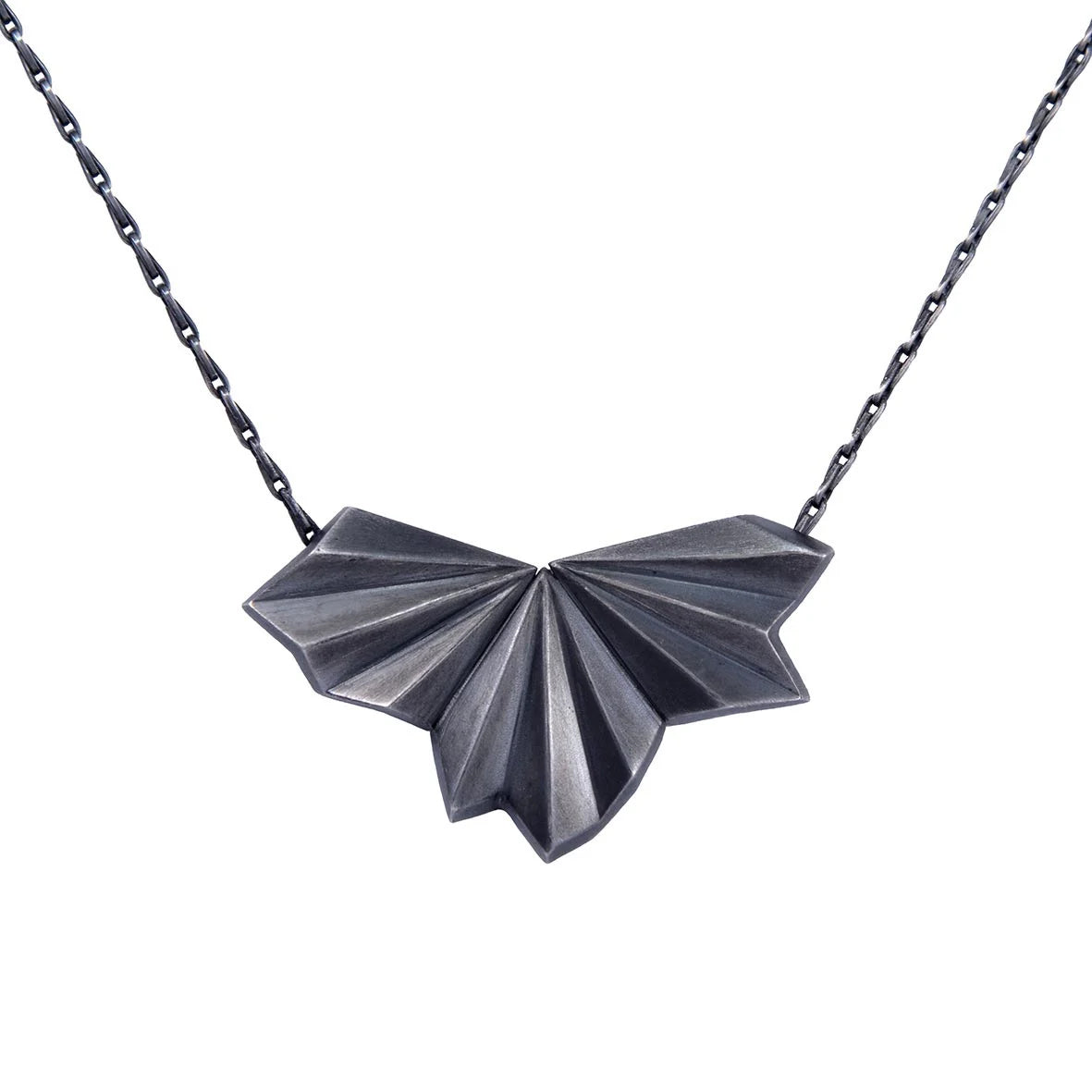 Alice Barnes Pleated Black Fan Necklace Oxidised Silver