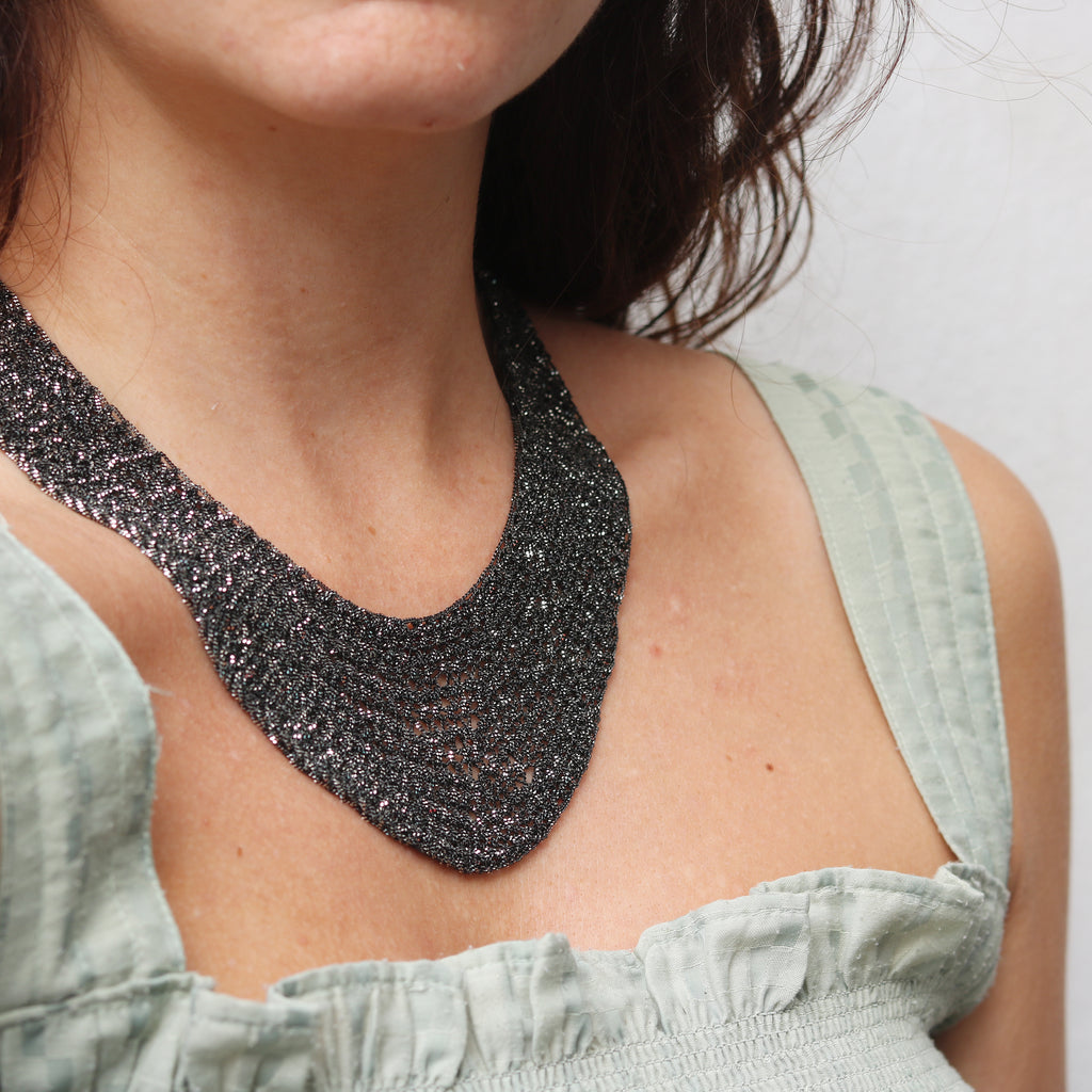 Maria Rzewuska Oxidised Silver Statement Woven Chain Necklace