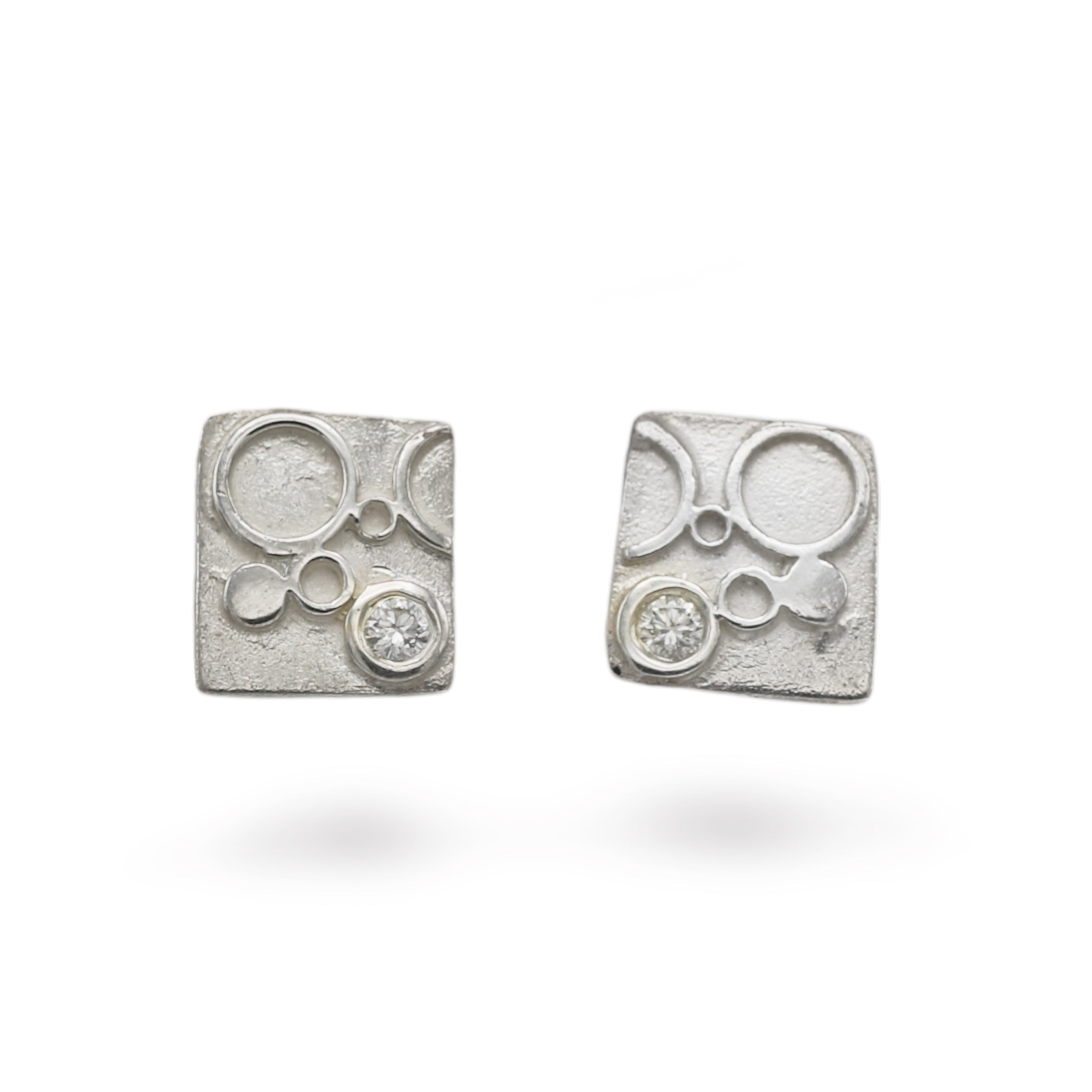 Catherine Tutt Silver Square Studs with Diamonds