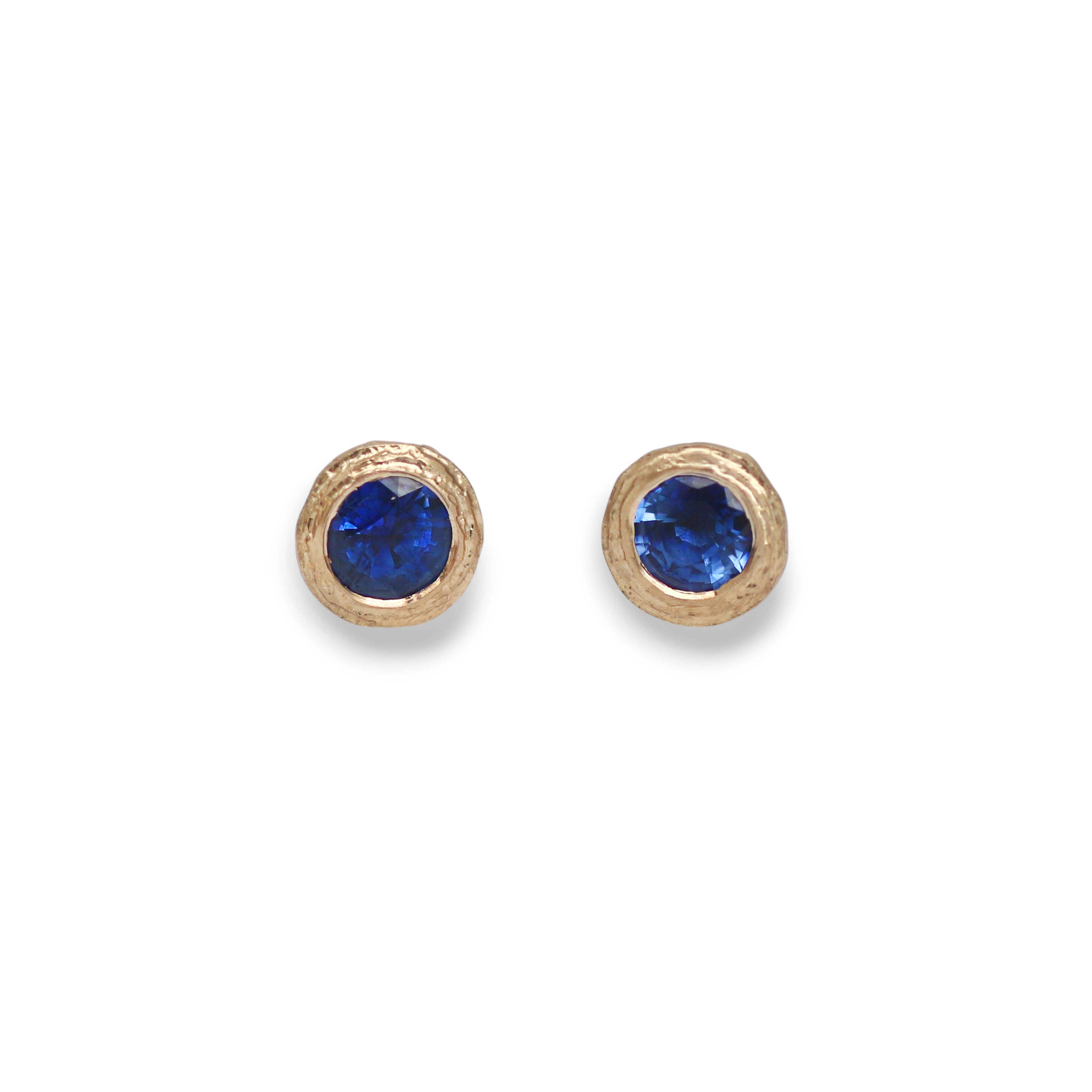 9ct Textured Fairtrade Yellow Gold Ear Studs with Blue Sapphires