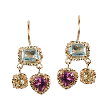 Ciara Bowles Blue, Purple and Yellow, Gold Chandelier Earrings