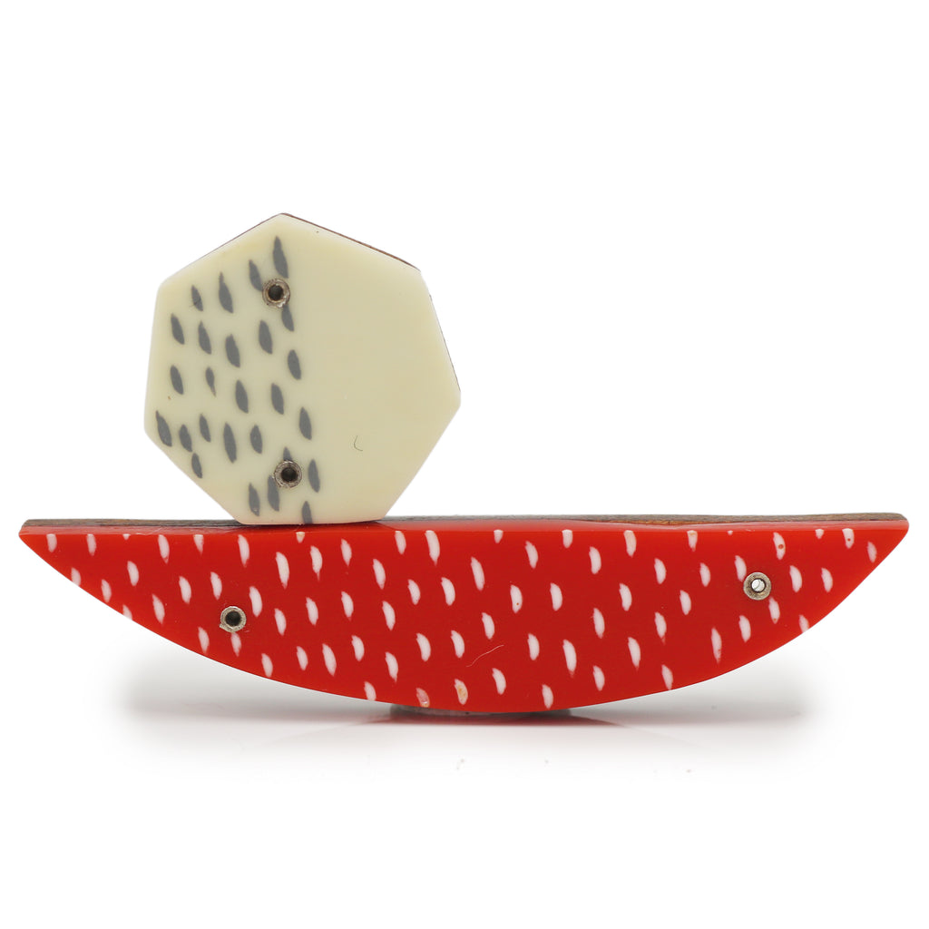 Chie Mannami Red & Cream Abstract Brooch
